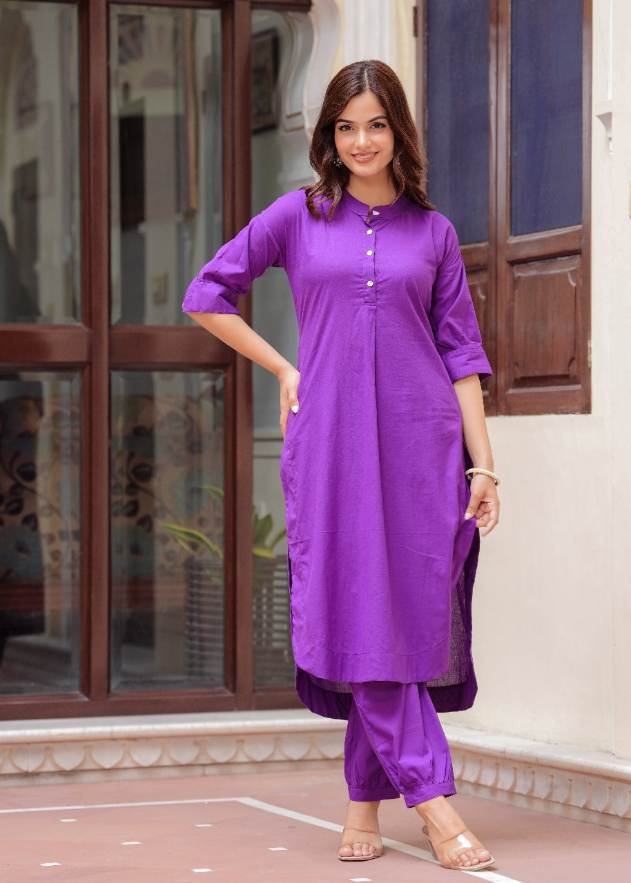 Vibrant Bright Gulal Purple with pocket 2 piece (set of 2)