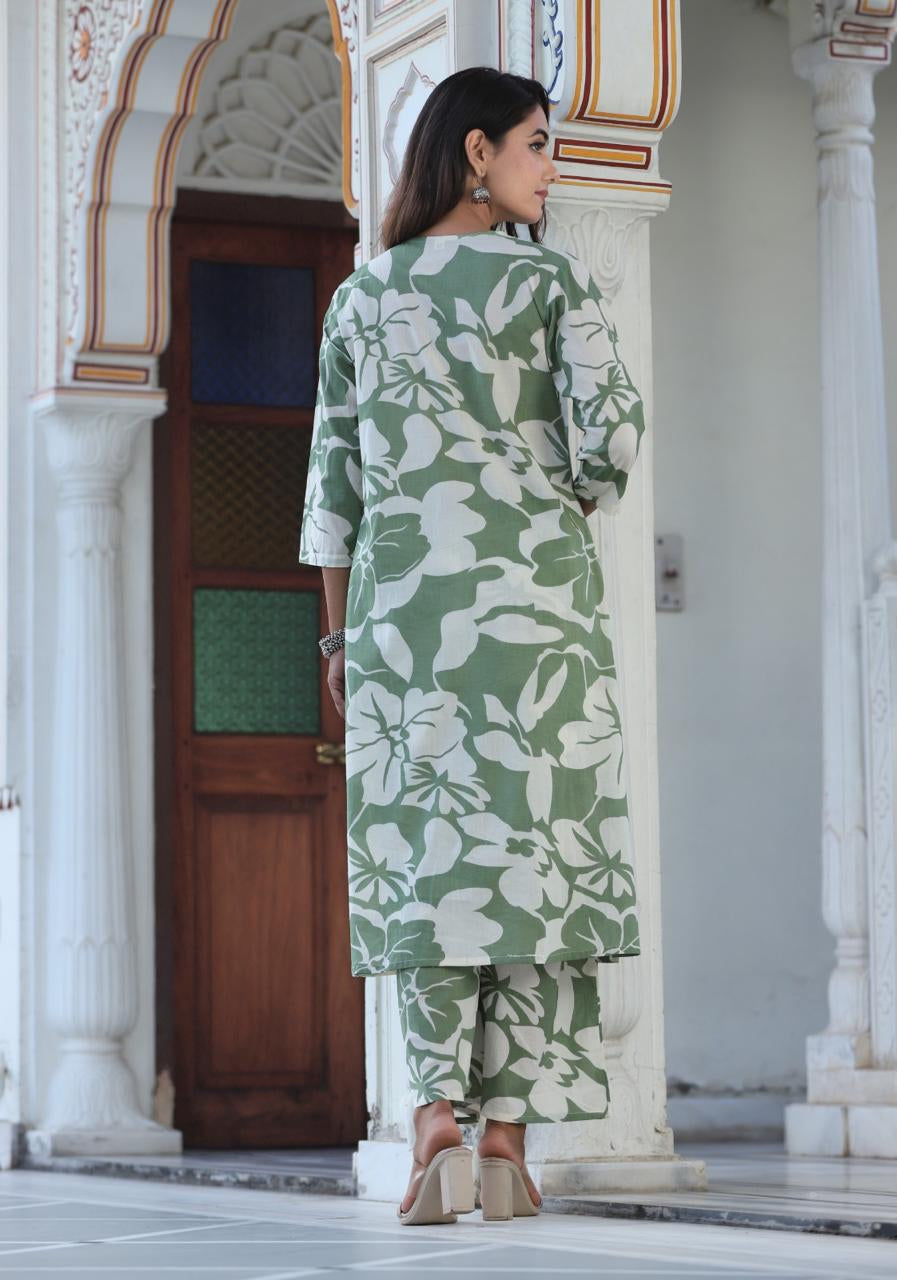 Emerald Green Cotton 2 Piece Stylish Kurta Set