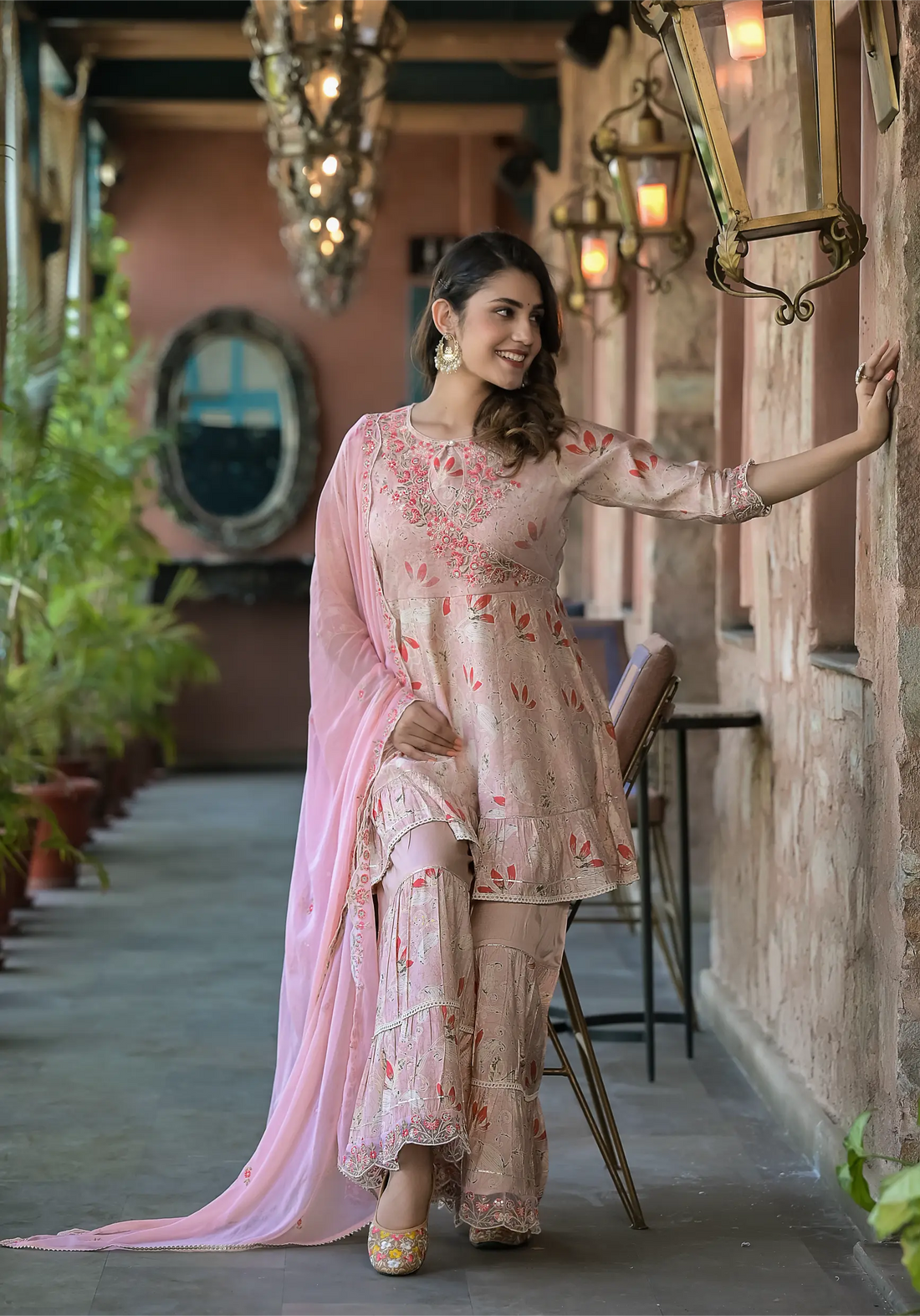 Pink Stylist Embroidery Luxury Sharara Set