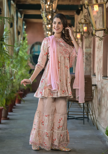 Pink Stylist Embroidery Luxury Sharara Set