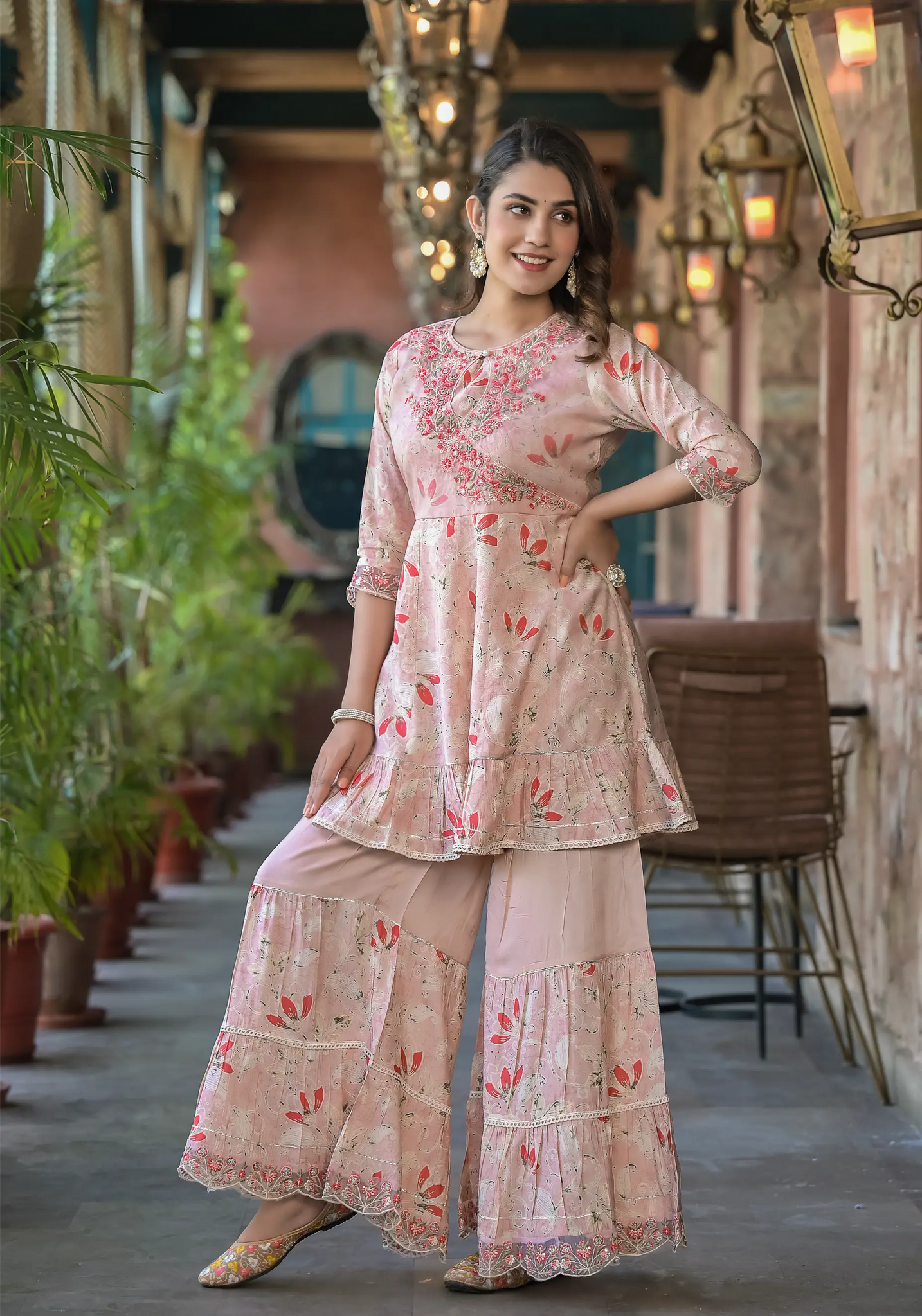 Pink Stylist Embroidery Luxury Sharara Set