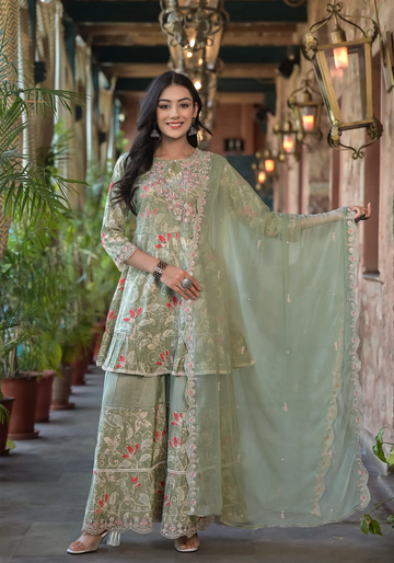 Green Stylist Embroidery Luxury Sharara Set