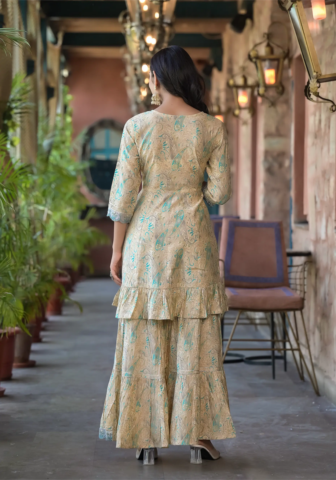 Light Blue Stylist Embroidery Luxury Sharara Set