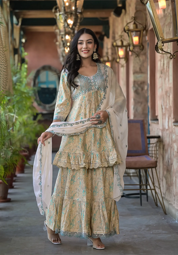 Light Blue Stylist Embroidery Luxury Sharara Set