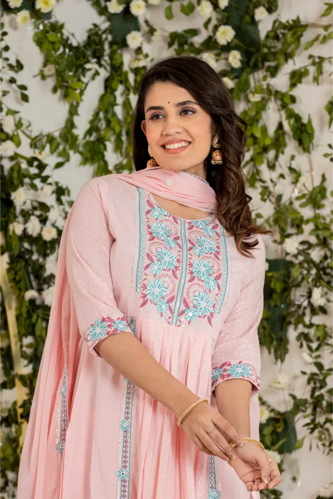 Blush Blossom - Pink Floral Embroidered Luxury Nayra Set