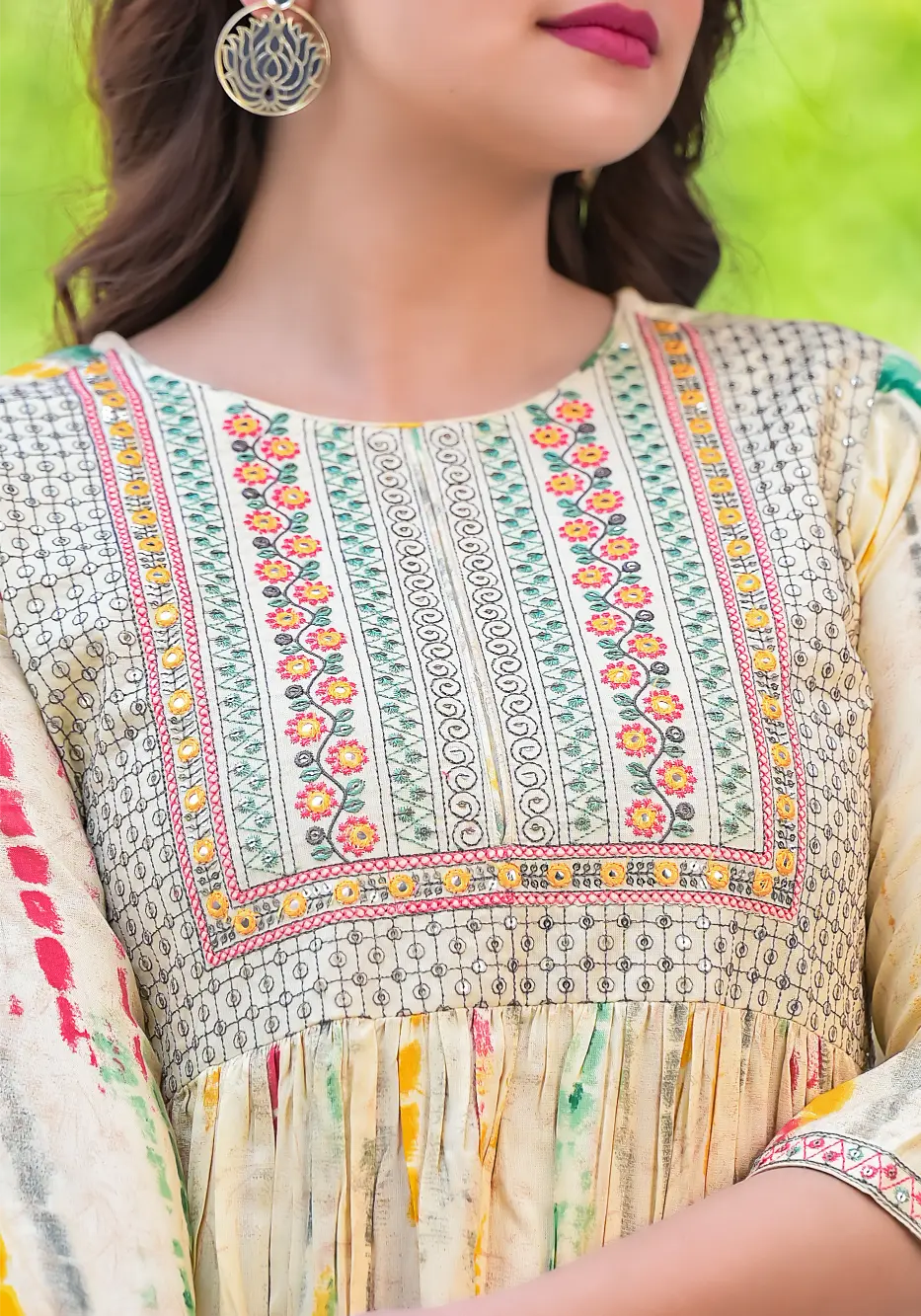 Peach Embroidered Colorful Nayra Kurta Set