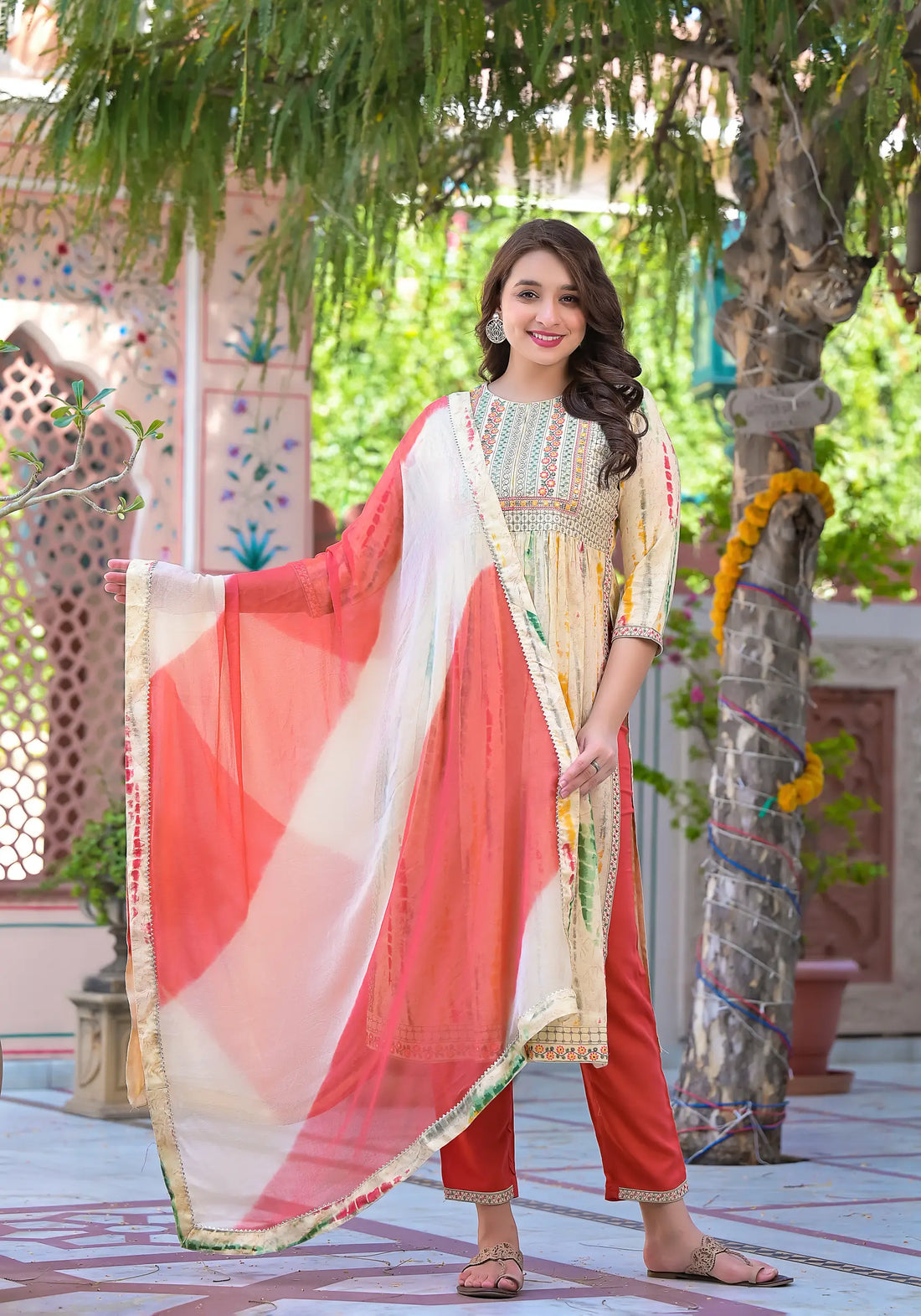 Peach Embroidered Colorful Nayra Kurta Set