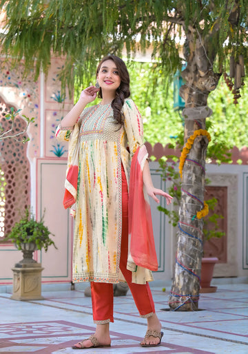 Peach Embroidered Colorful Nayra Kurta Set