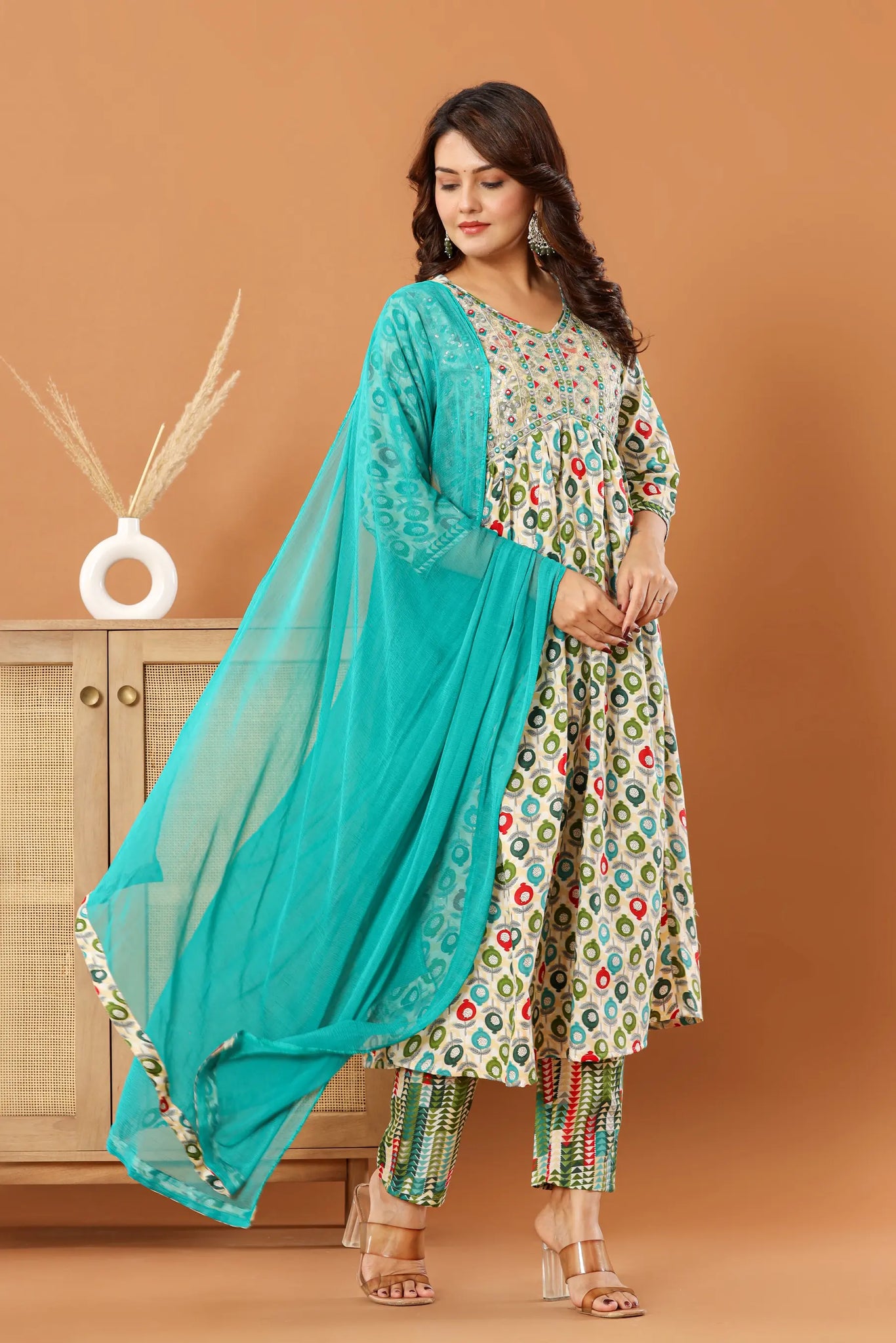 Blue Printed Nayra Kurta Set with Blue Dupatta