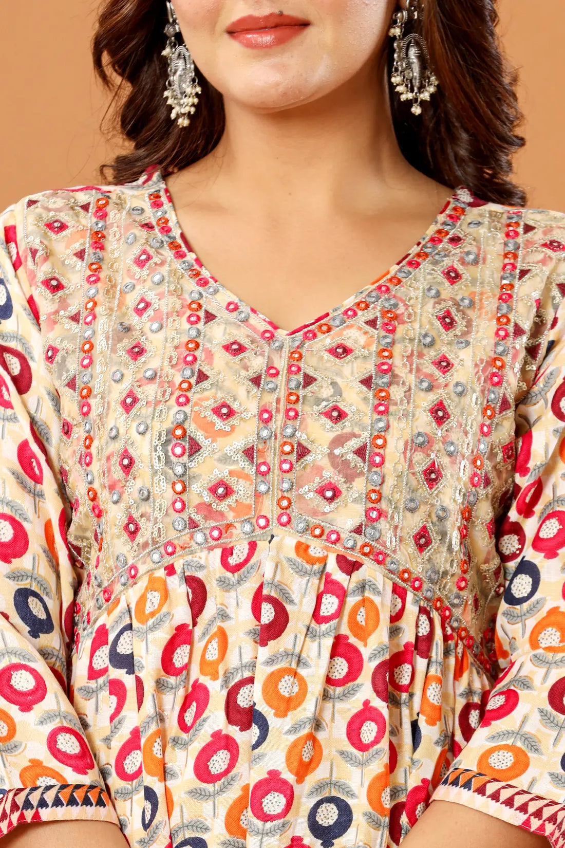 Pink Printed Nayra Kurta Set with Red Dupatta