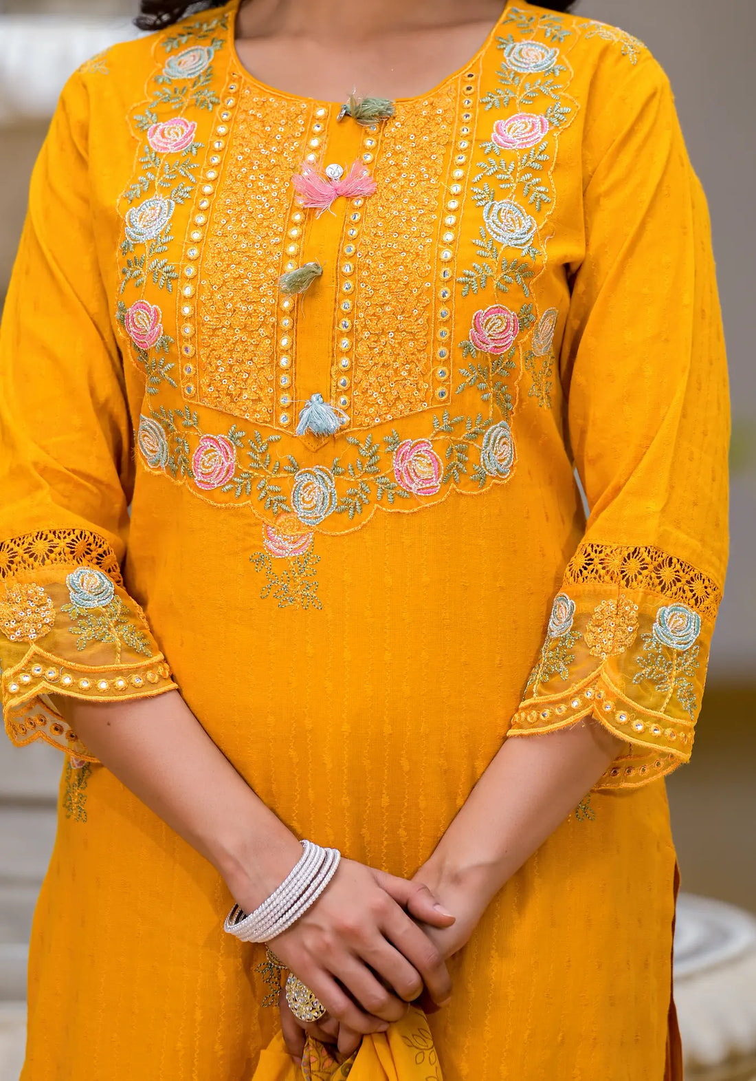 Mustard Yellow Straight Stylist Kurta Set with Dupatta