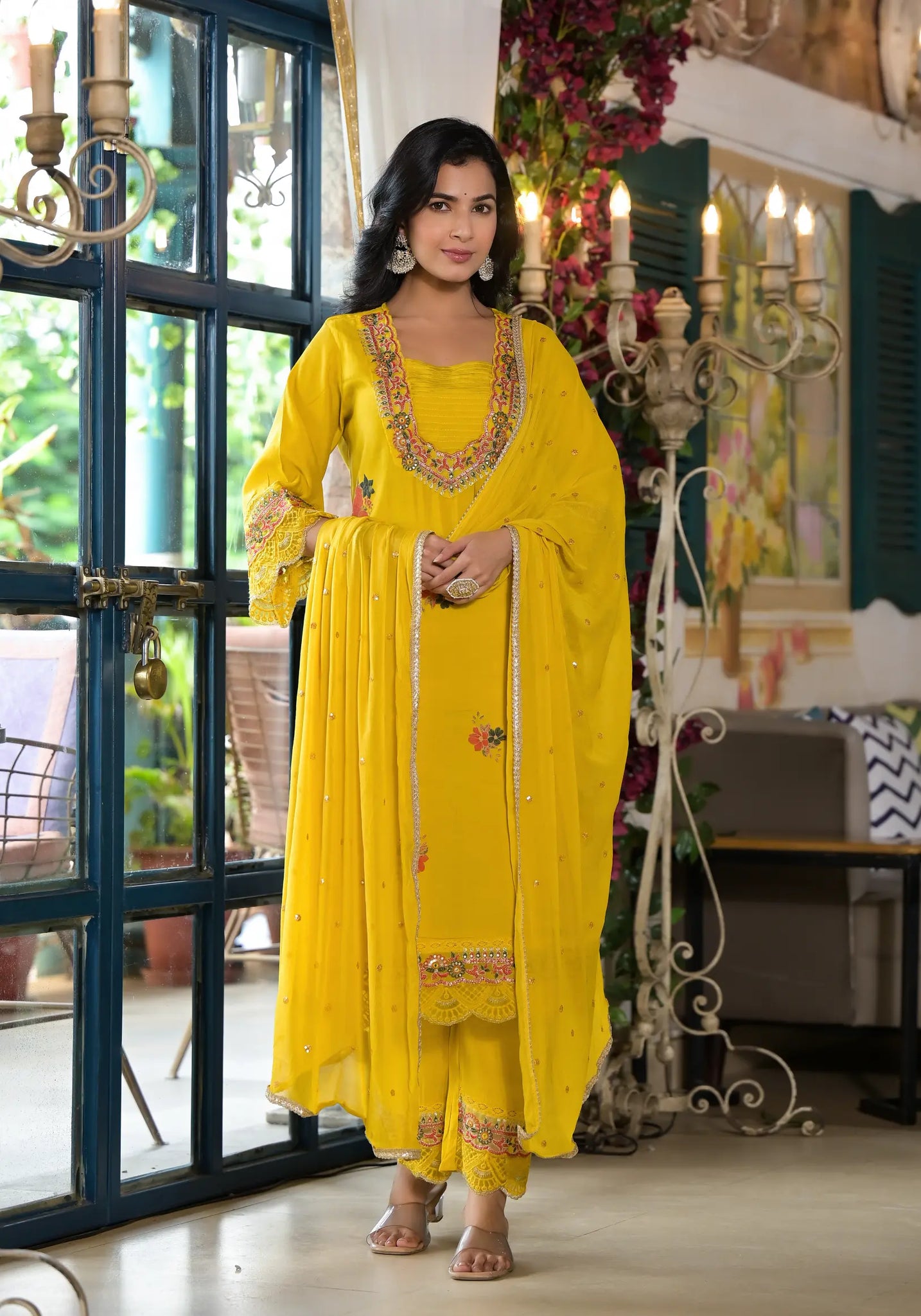 Mustard Yellow Plain Straight Kurta Set with Dupatta