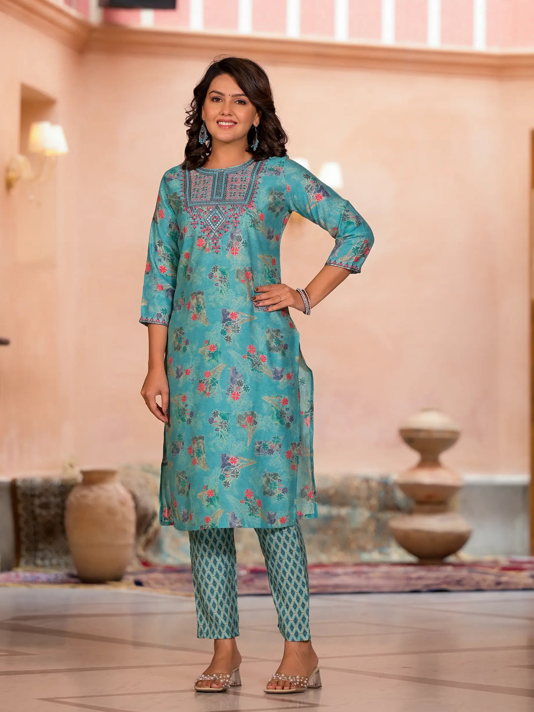 Green Designer Straight Kurta Set with Dupatta