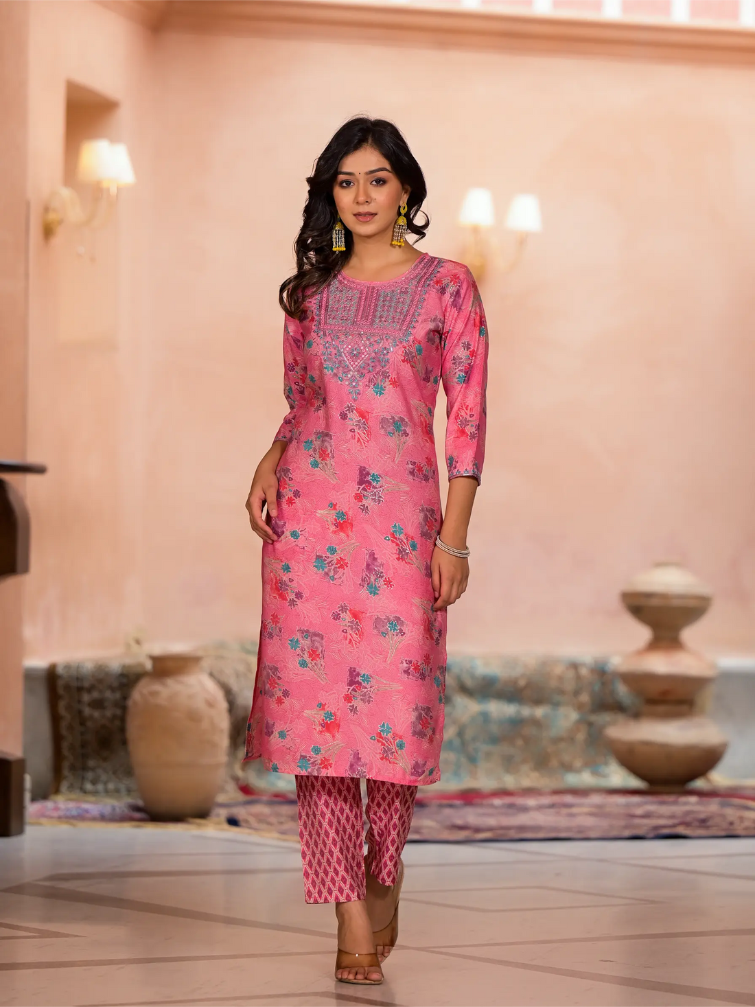 Pink Designer Straight Kurta Set with Dupatta