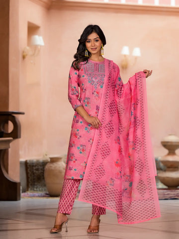 Pink Designer Straight Kurta Set with Dupatta