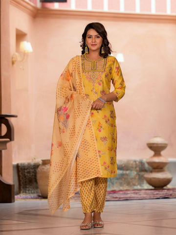 Mustard Yellow Designer Straight Kurta Set with Dupatta