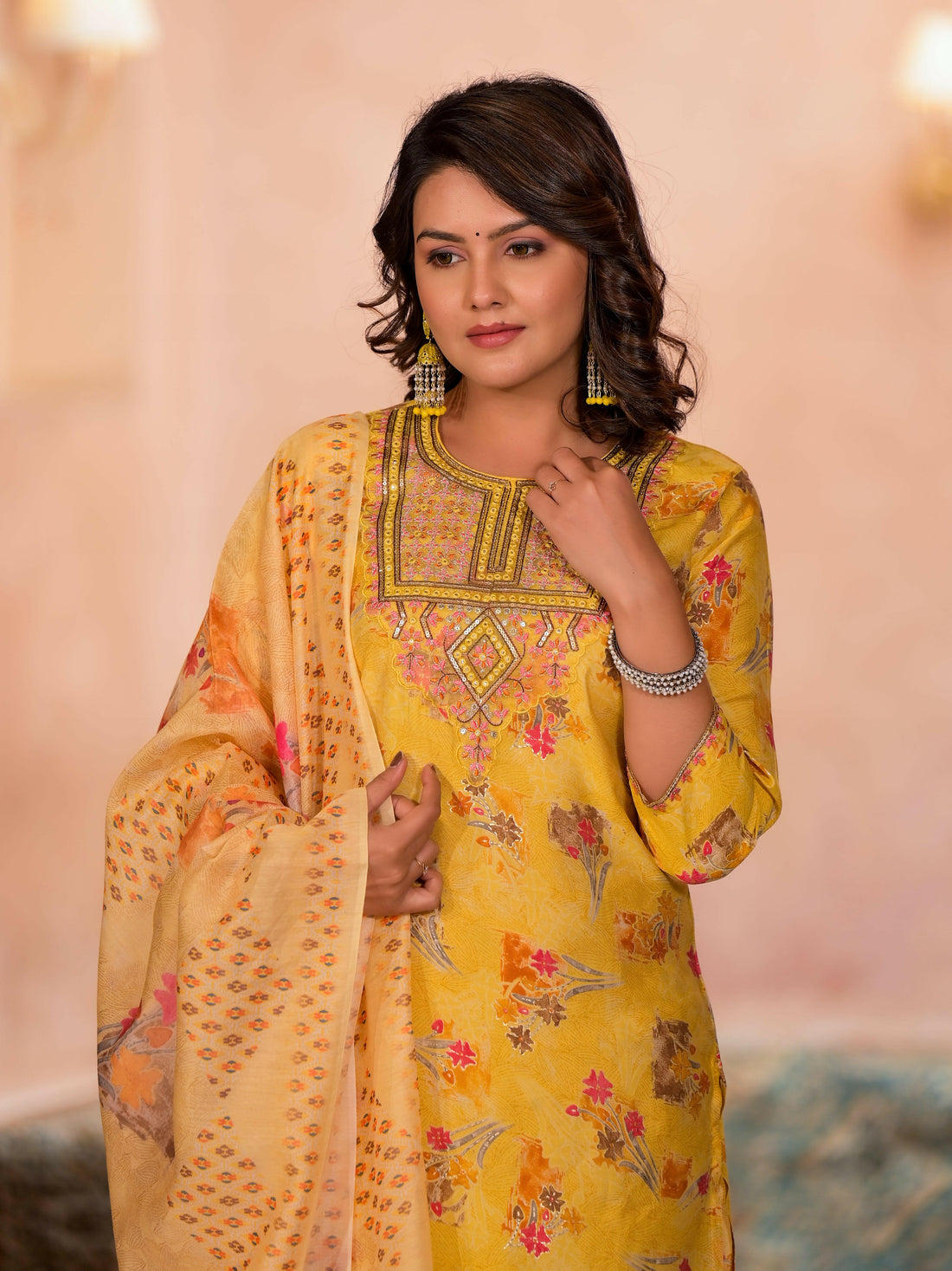 Mustard Yellow Designer Straight Kurta Set with Dupatta