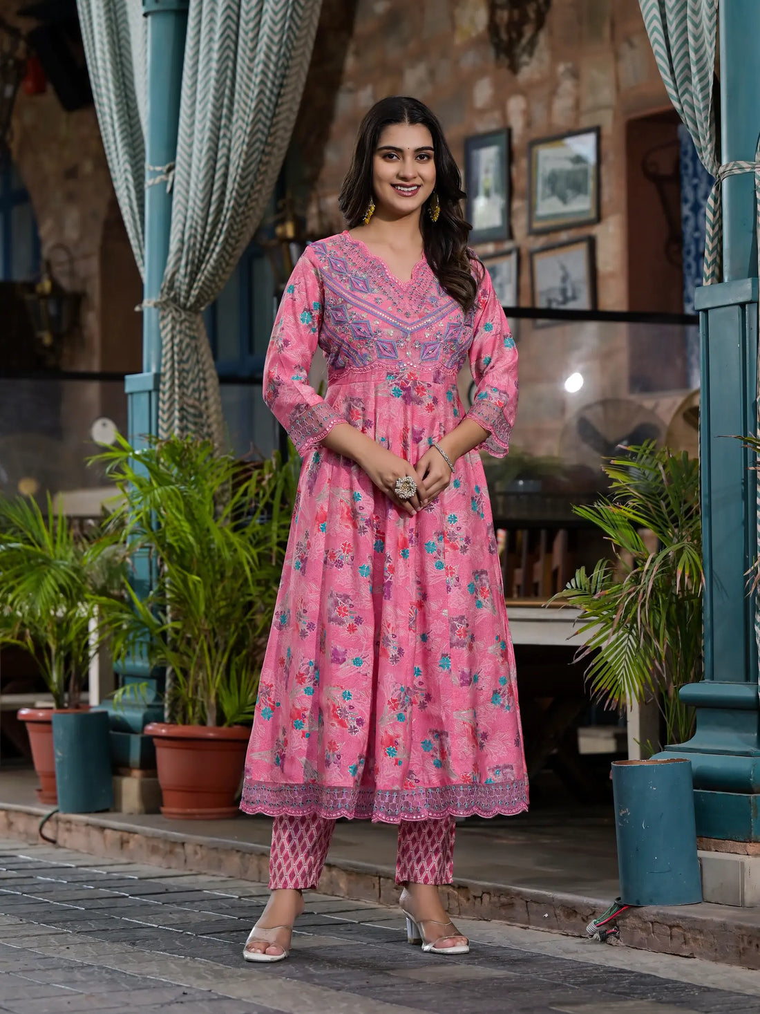 Pink Special Designer Print Anarkali Set