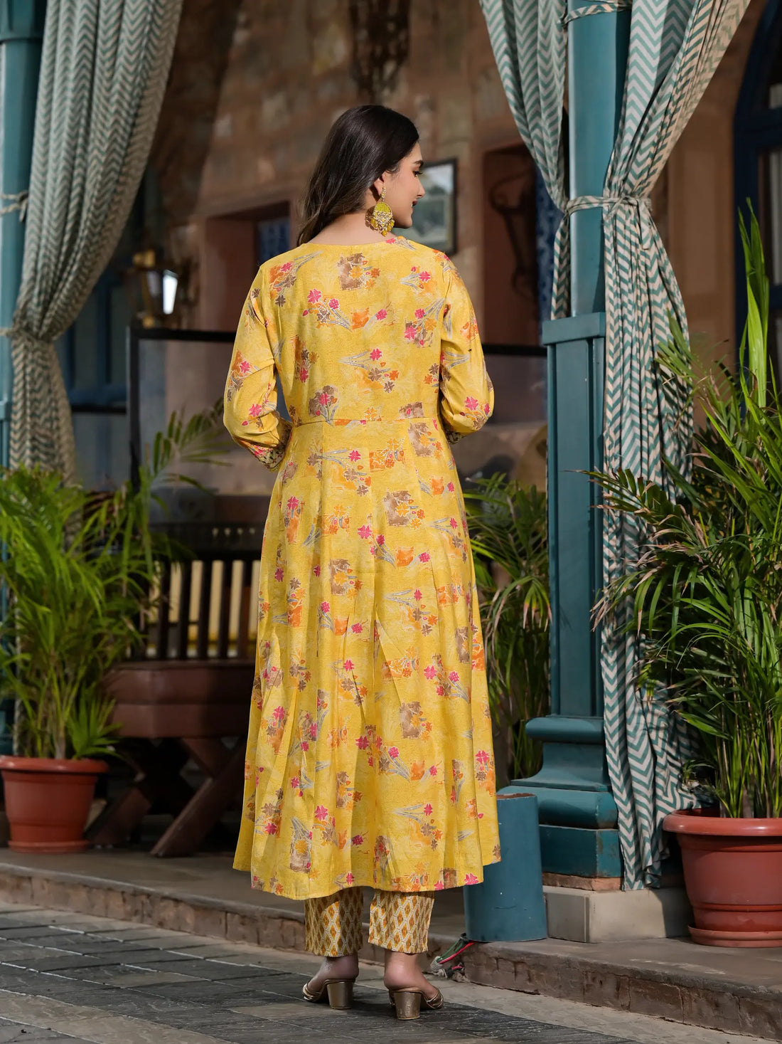 Yellow Special Designer Print Anarkali Set