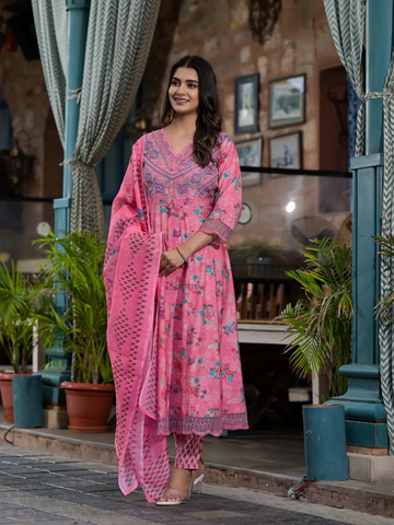 Pink Special Designer Print Anarkali Set