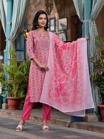 Pink Designer Straight Kurta Set with Dupatta