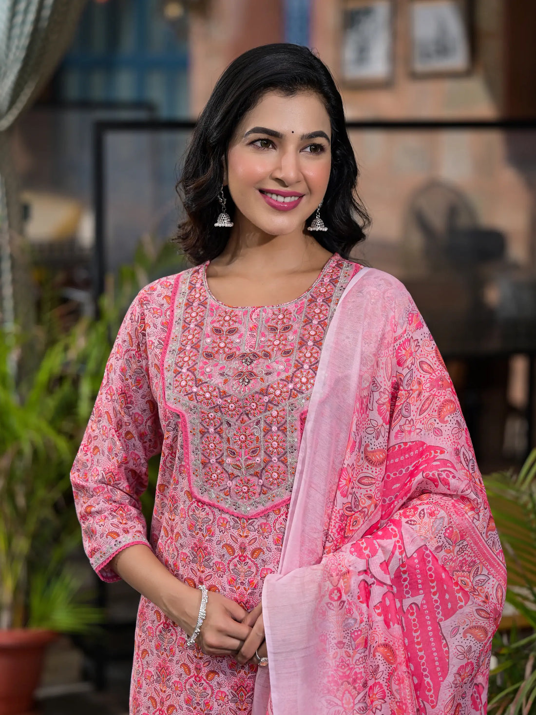 Pink Designer Straight Kurta Set with Dupatta