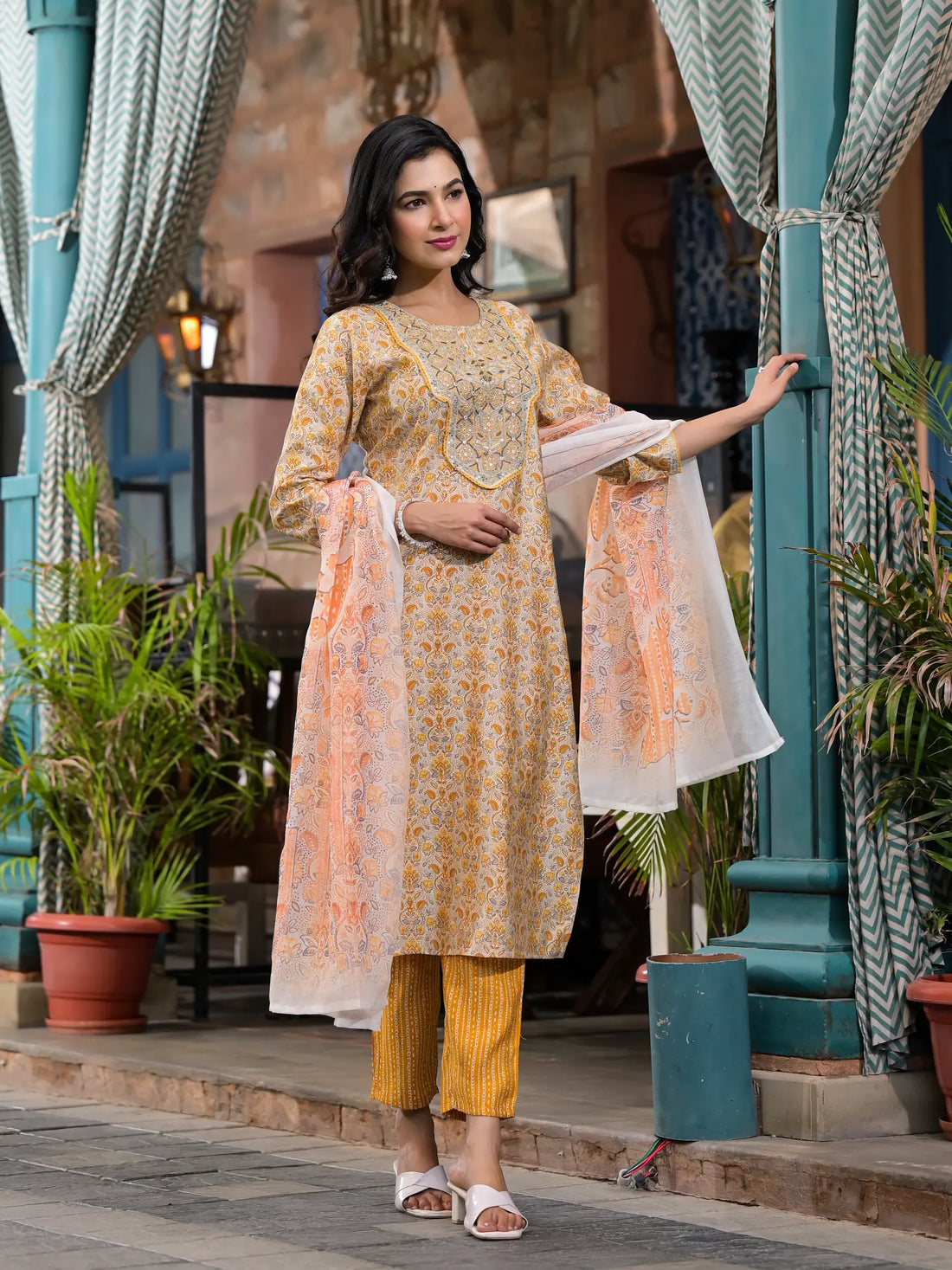 Yellow Designer Straight Kurta Set with Dupatta