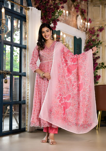 Reddish Premium Stylish Print Anarkali Set