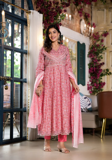 Reddish Premium Stylish Print Anarkali Set