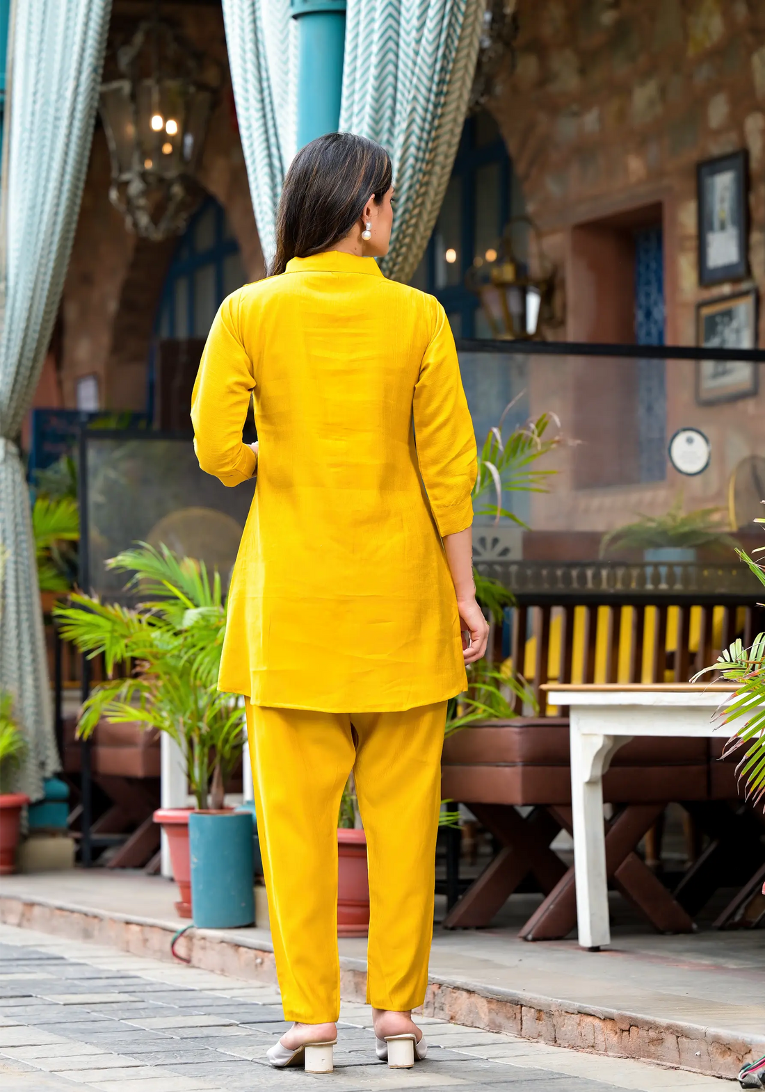 Bright Mustard Floral Embroidered Co-Ord Set