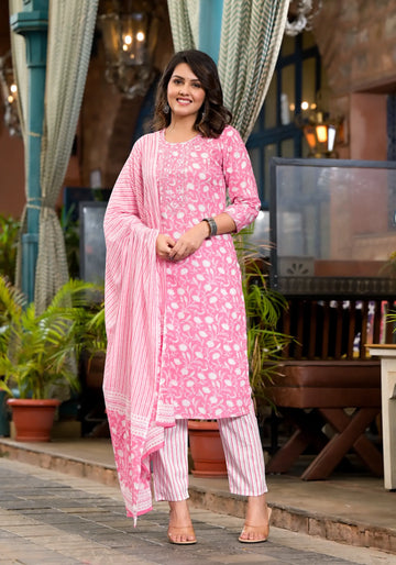 Pink Petal Cotton Elegance Straight Kurta Set