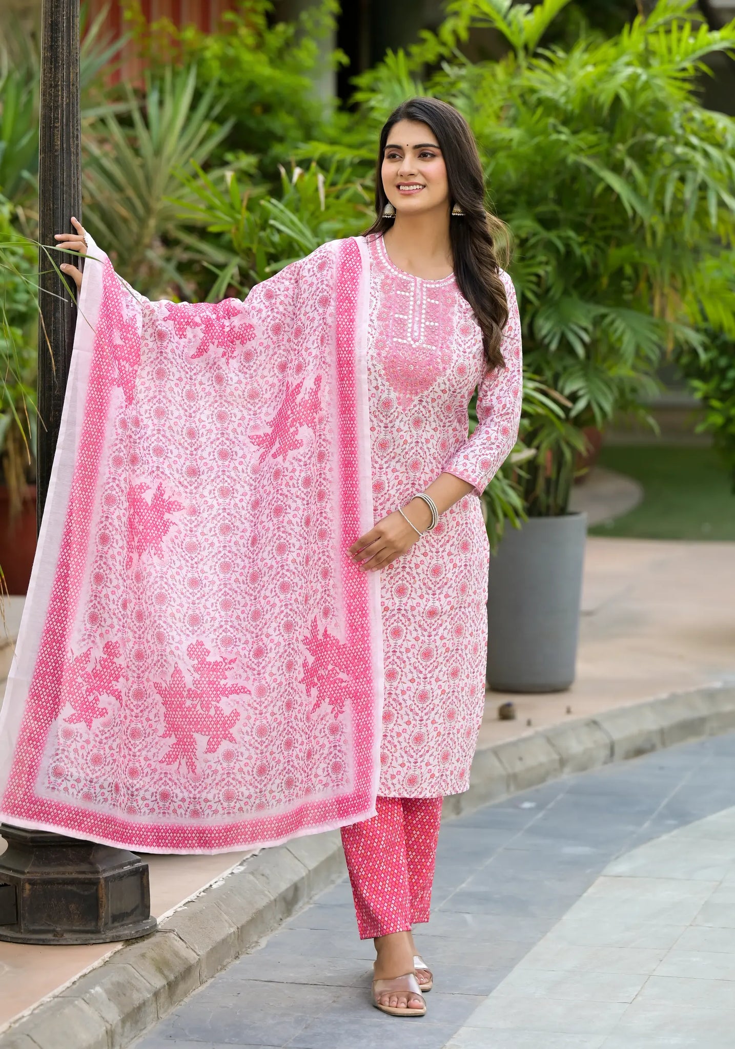 Light Pink Straight Kurta with Dupatta Set