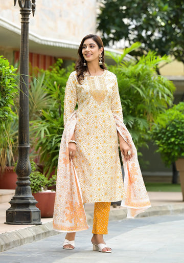 Light Yellow Straight Kurta with Dupatta Set