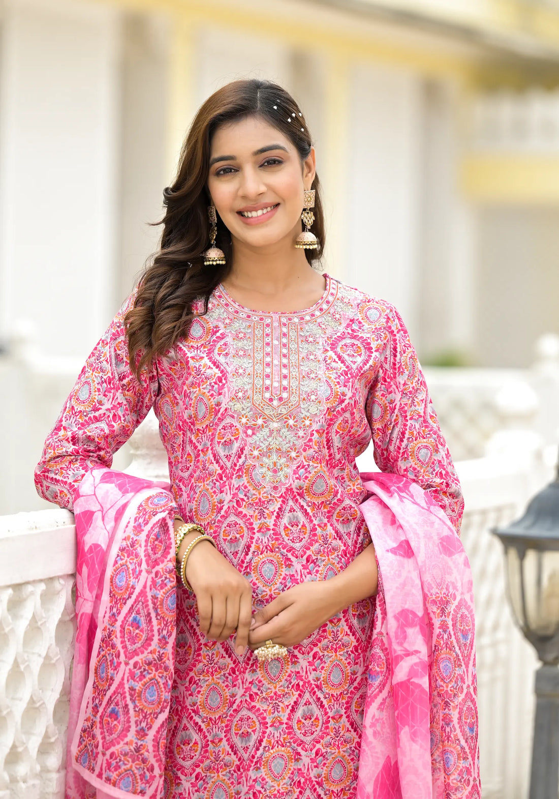 Baby Pink Printed Straight Ethnic Kurta Set