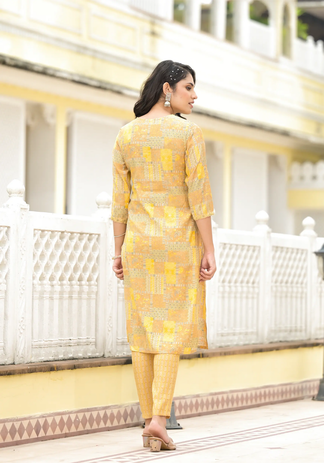 Lemon Yellow Printed Straight Kurta with Dupatta