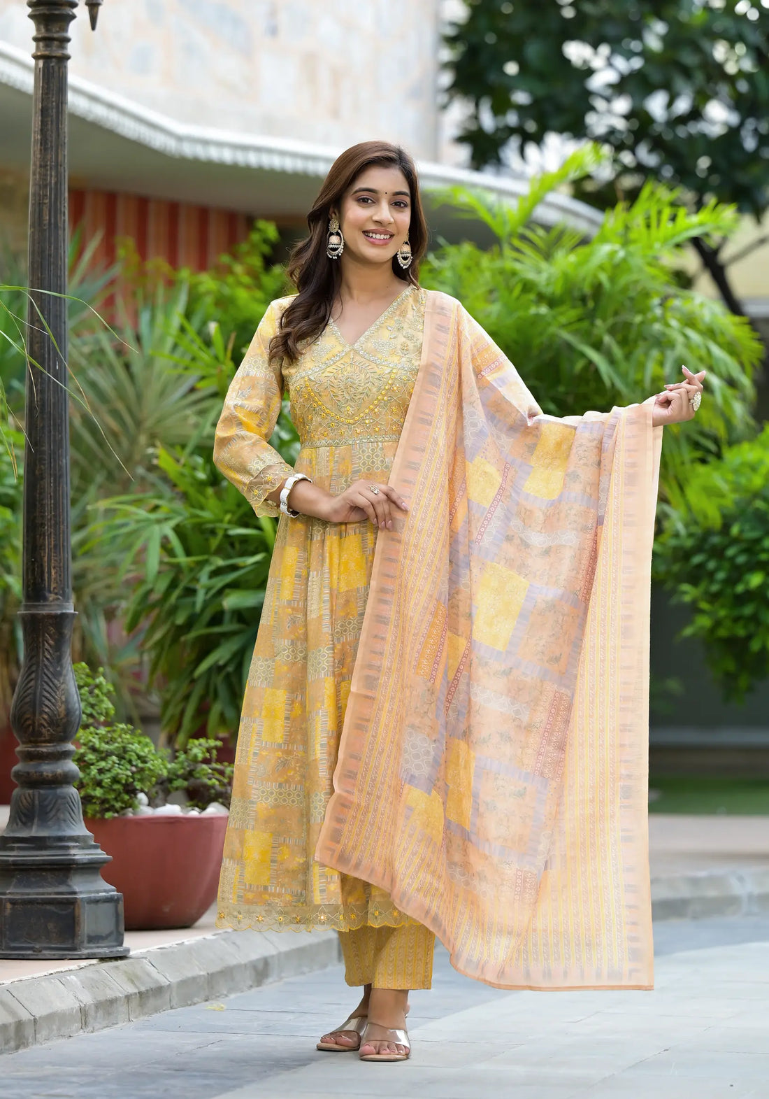 Yellow New Pattern Printed Classic Anarkali Set