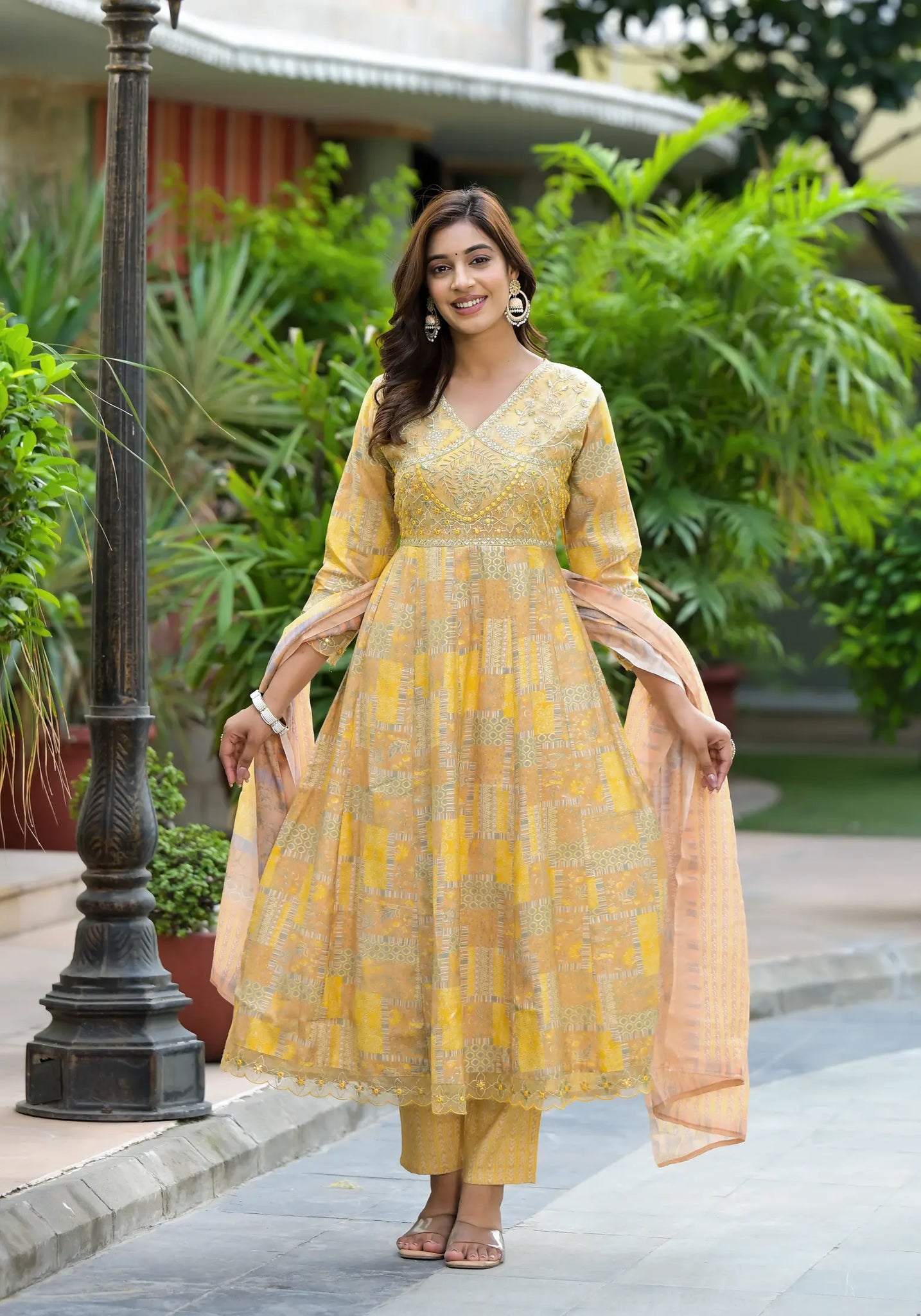 Yellow New Pattern Printed Classic Anarkali Set