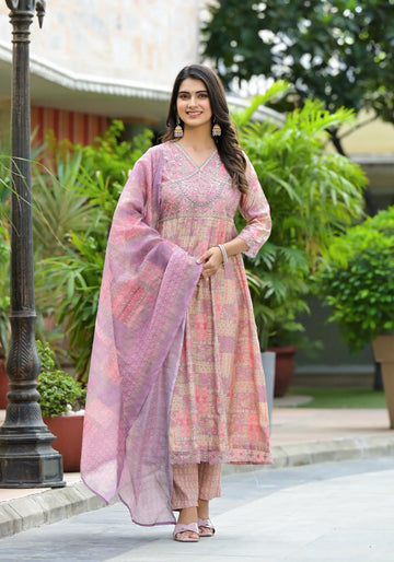 Pink New Pattern Printed Classic Anarkali Set