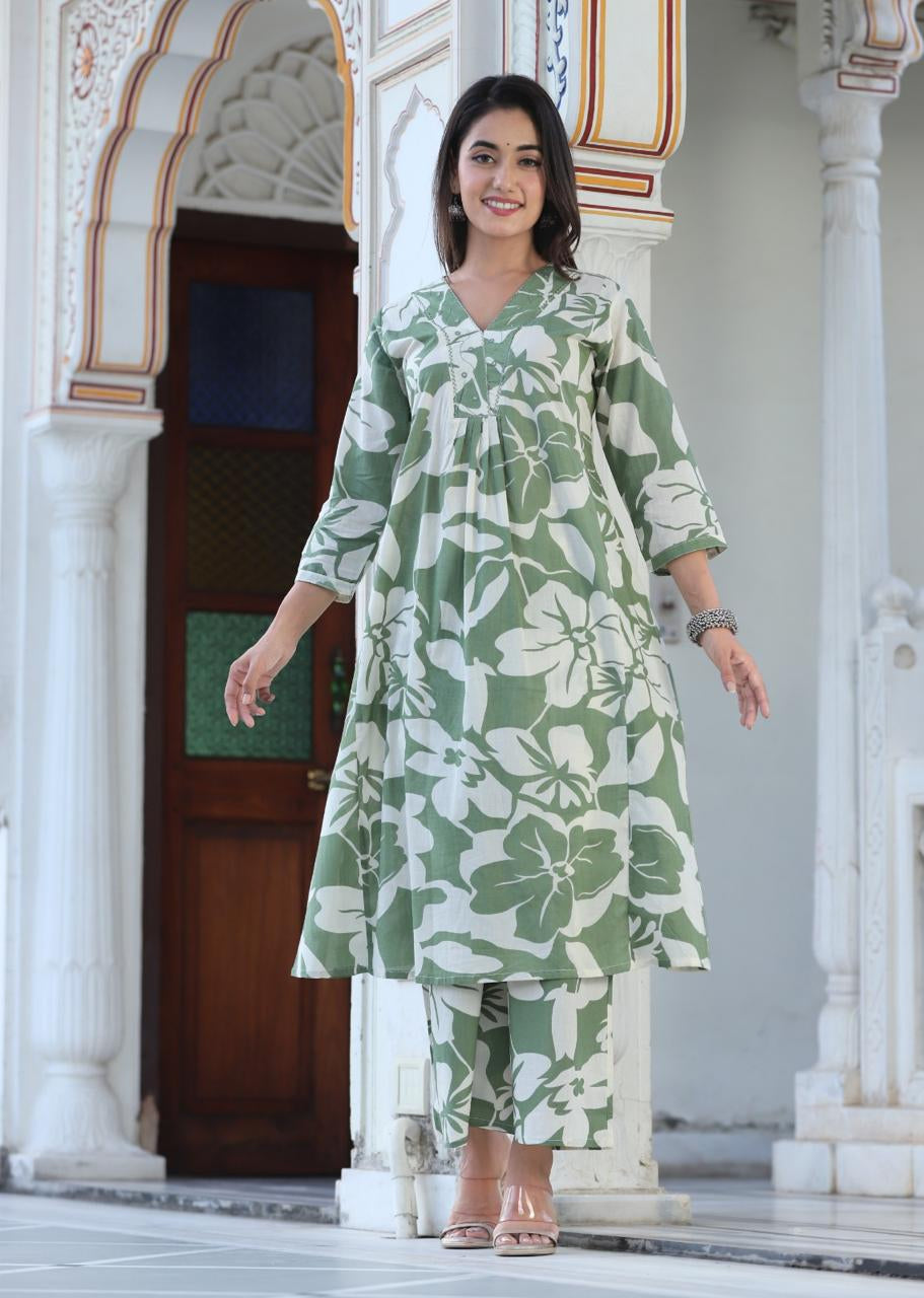 Emerald Green Cotton 2 Piece Stylish Kurta Set