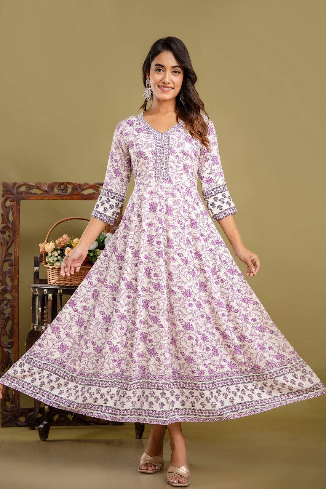 Gunjan lavender beautiful printed anarkali gown