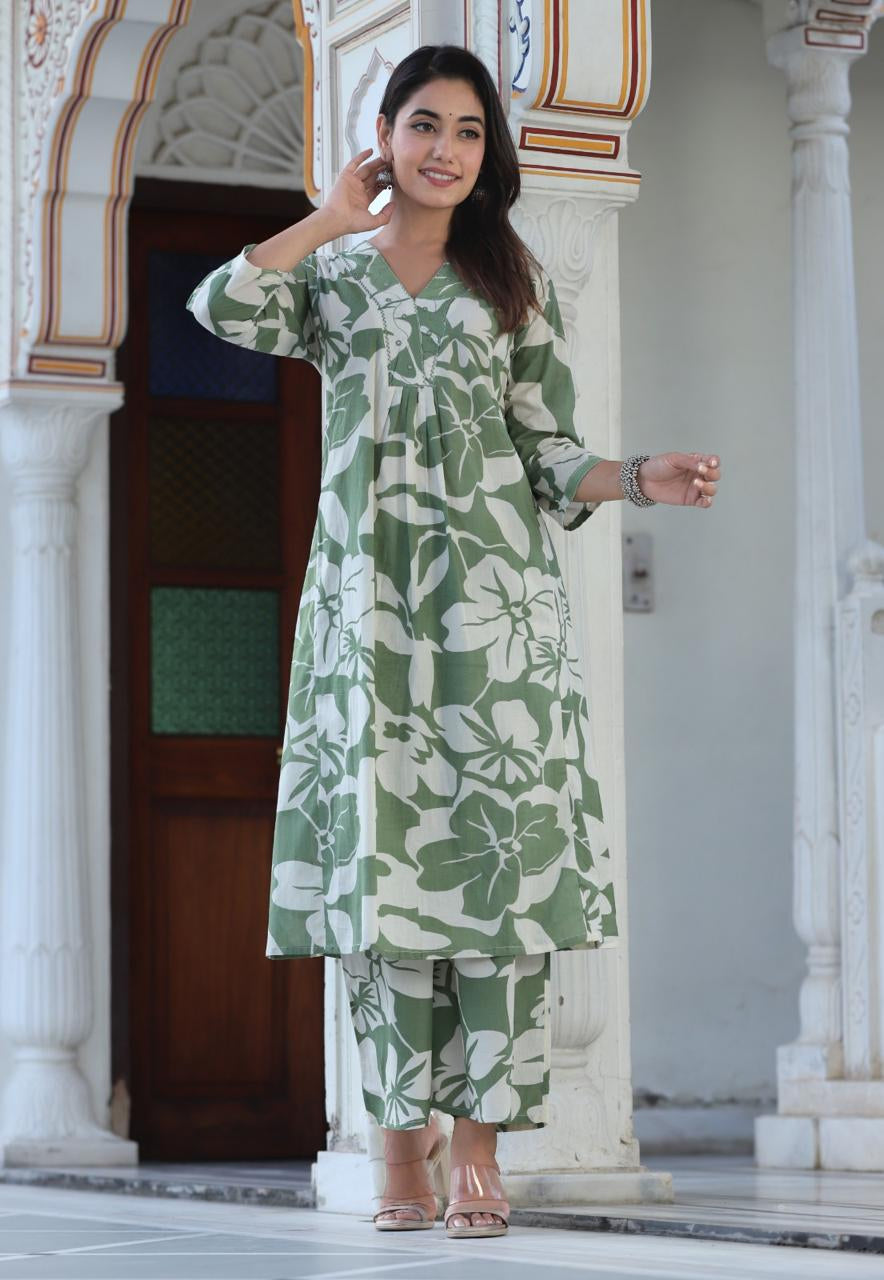 Emerald Green Cotton 2 Piece Stylish Kurta Set