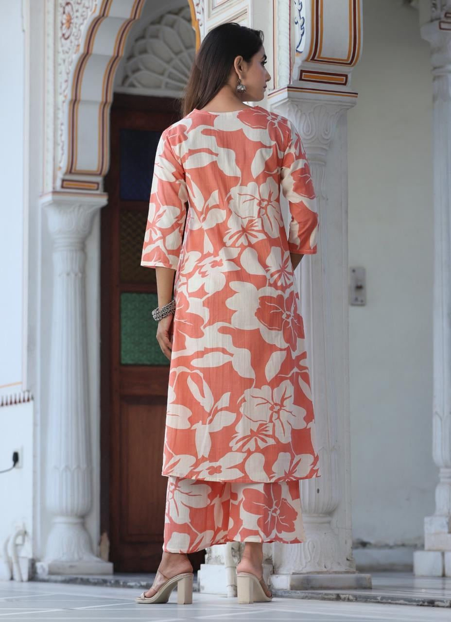 New Orange Cotton 2 Piece Stylish Kurta Set