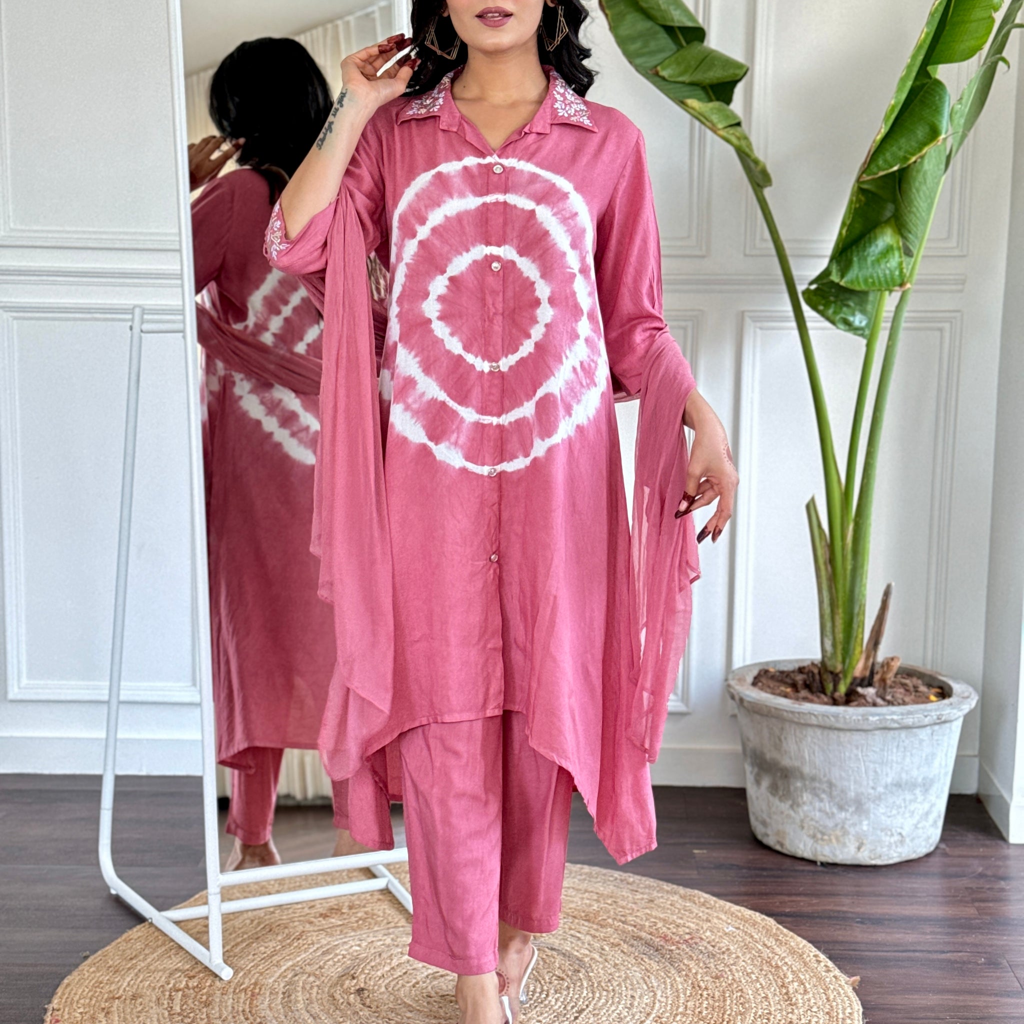 Pink Print Digital Cotton Kurta And Pants (Set of 2)