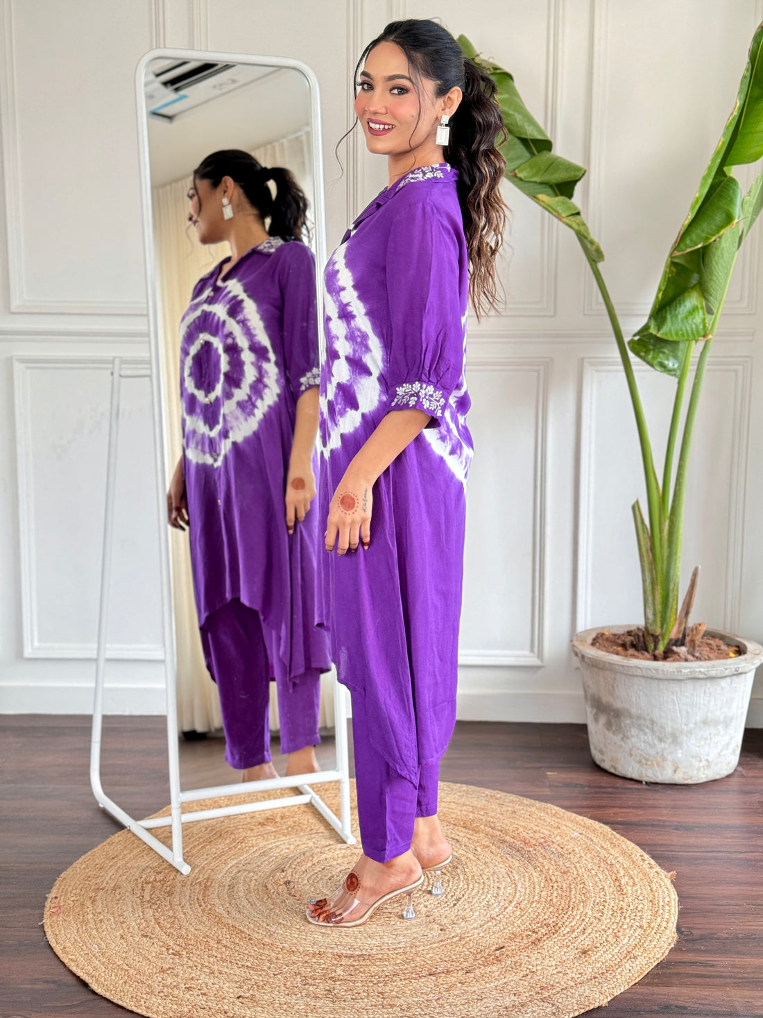 Purple Print Digital Cotton Kurta And Pants (Set of 2)