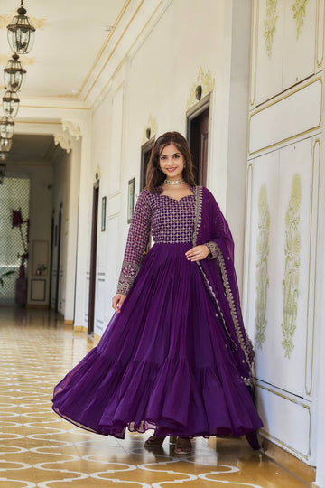 Purple anarkali with embroidery dupatta (set of 2)