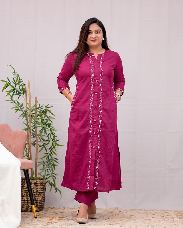 Rani  solid with embroidery regular wear (Set of 2)